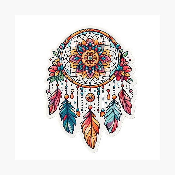 Aperçu de l'œuvre Boho Dream Catcher Colored Floral Sticker, Bohemian, Bloom Boom, printemps, floral créée et vendue par Expressions-Sel.