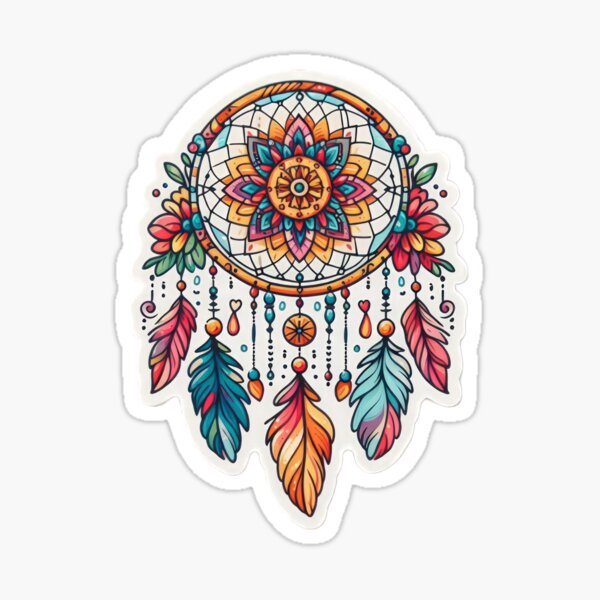Aperçu de l'œuvre Boho Dream Catcher Colored Floral Sticker, Bohemian, Bloom Boom, printemps, floral créée et vendue par Expressions-Sel.