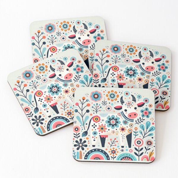 Item preview, Scandinavian Folk Art Cute Cow with Happy Flowers in a Meadow by heidiannemorris © designed and sold by FOLK ART FUSION by heidiannemorris.