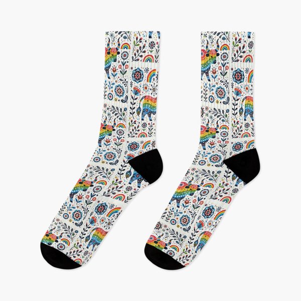 Item preview, Scandinavian Folk Art Cute Rainbow Taurus Bull by heidiannemorris © designed and sold by FOLK ART FUSION by heidiannemorris.