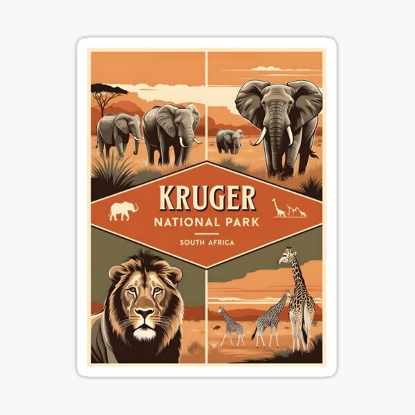 A Vintage Illustration of Kruger National Park - South Africa Sticker