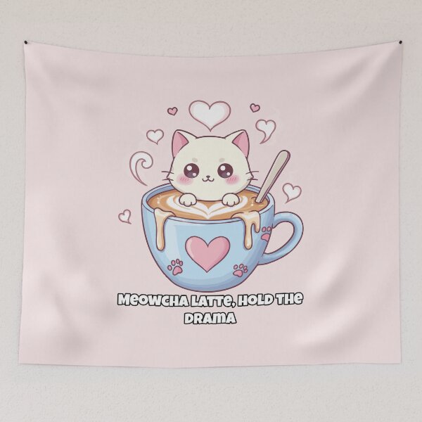 Item preview, Kawaii Cat in Latte Cup – Meowcha Latte Hold the Drama Cute Coffee Animal Art designed and sold by imaginariun.