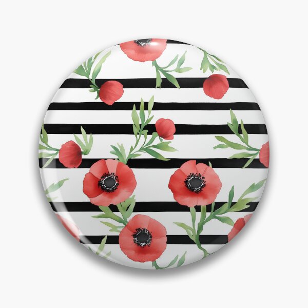 Aperçu de l'œuvre Red poppies on stripes créée et vendue par P&U Fabric.