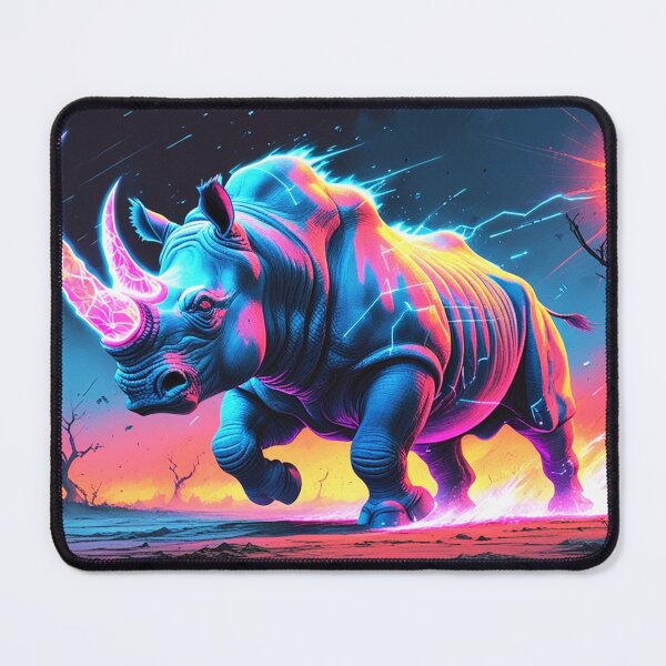 Item preview, Neon Rhino Charging Through a Cracked Digital Frontier designed and sold by Blueangelgal.
