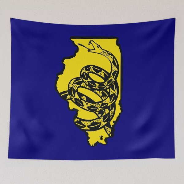 Item preview, ILLINOISAN   - Libertarian - Don't Tread On Me Gadsden Snake on ILLINOIS Map on Blue default background, #020279 designed and sold by pelagio.