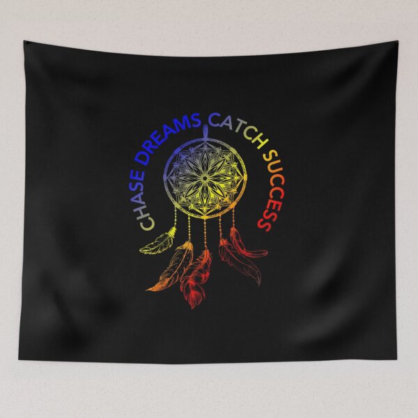 Item preview, Chase Dreams Catch success, Polyamory pride flag graphic, rainbow dream catcher graphic and text, inspirational, motivational, dreamer, outdoors, positive vibes,   designed and sold by PrideBeProud.