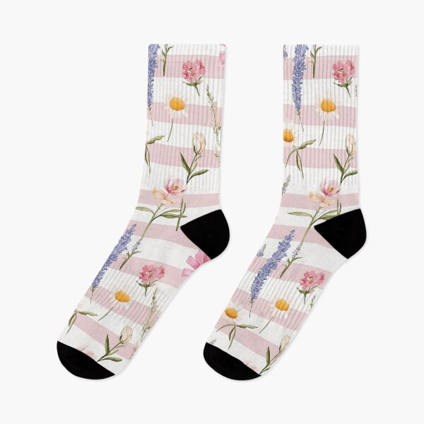 Item preview, Pink summer wild flower on stripe designed and sold by P&U Fabric.