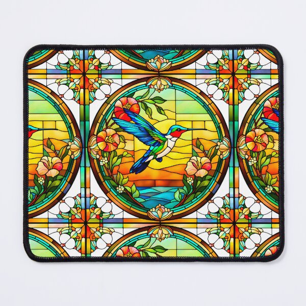 Item preview, HUMMINGBIRD SEASIDE BEACH COTTAGE FLOWER GARDEN * Stained Glass * ABSTRACT PRINT Fine Art Craft Gallery Baby Bridal Shower Wedding Floral Botanical Nature Bird Lover GIFT designed and sold by Spinning Plates 360.