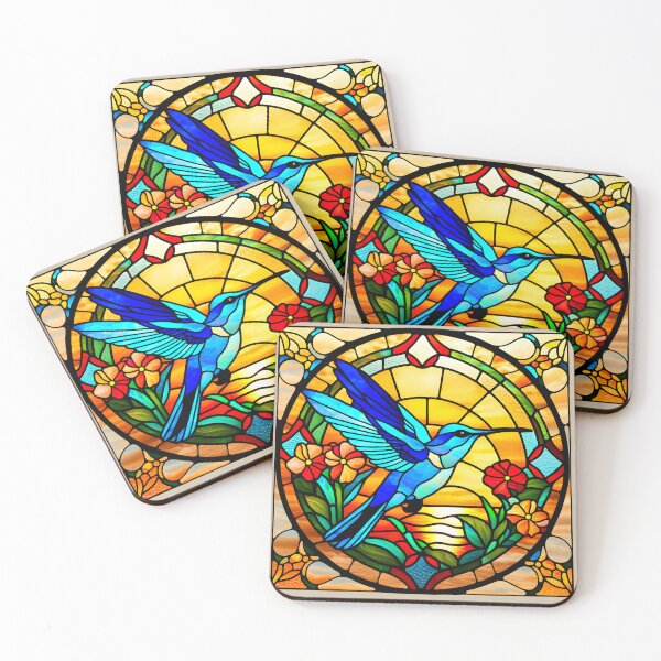 Item preview, HUMMINGBIRD SEASIDE BEACH COTTAGE FLOWER GARDEN SUNSET SUNRISE * Stained Glass * ABSTRACT PRINT Fine Art Craft Gallery Baby Bridal Shower Wedding Floral Botanical Nature Bird Lover GIFT designed and sold by Spinning Plates 360.