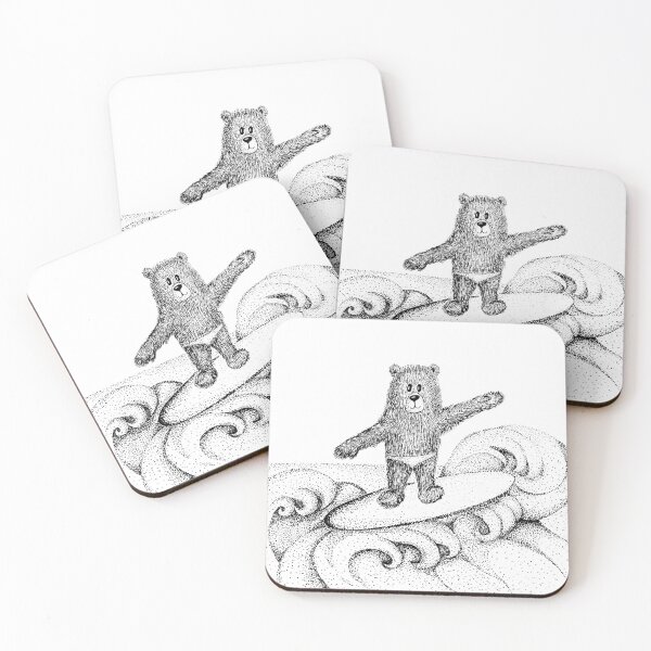 Item preview, Surfing Bear – Hand Drawn Stipple Art Illustration designed and sold by SkirmanteKaup.