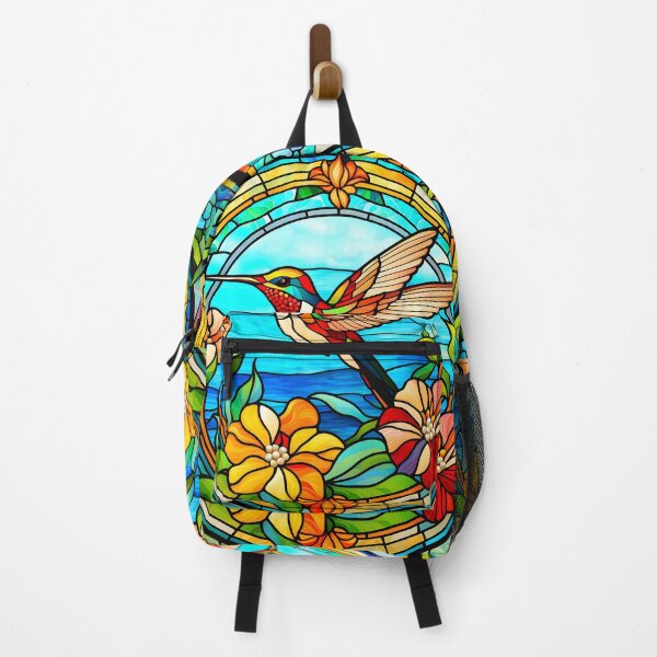 Item preview, HUMMINGBIRD SEASIDE OCEANIC WAVES AQUA BEACH COTTAGE FLOWER GARDEN * Stained Glass * ABSTRACT PRINT Fine Art Craft Gallery Baby Bridal Shower Wedding Floral Botanical Nature Bird Lover GIFT designed and sold by Spinning Plates 360.