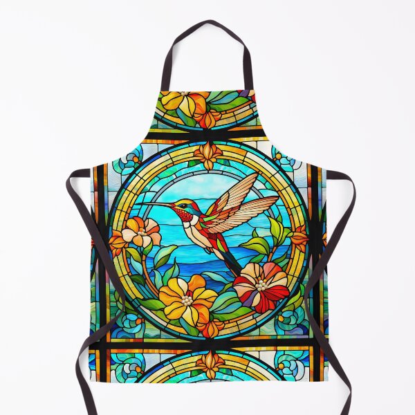 Item preview, HUMMINGBIRD SEASIDE OCEANIC WAVES AQUA BEACH COTTAGE FLOWER GARDEN * Stained Glass * ABSTRACT PRINT Fine Art Craft Gallery Baby Bridal Shower Wedding Floral Botanical Nature Bird Lover GIFT designed and sold by Spinning Plates 360.
