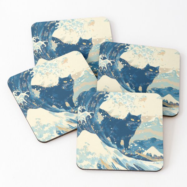 Item preview, Black Cat Surfs Great Wave designed and sold by Cat-Wave-Dream.