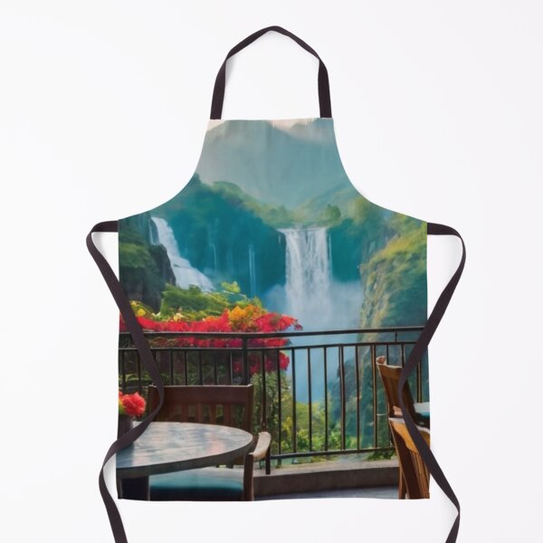 Item preview, Sunlit Terrace Café Beside the Valley Waterfall designed and sold by BlareBlare.