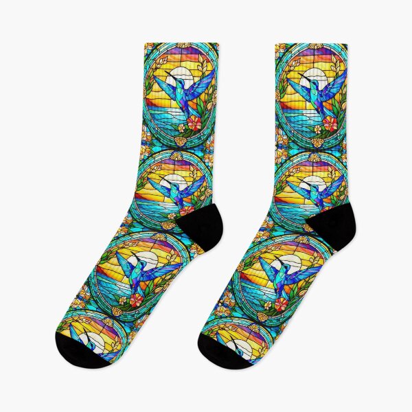 Item preview, HUMMINGBIRD OCEAN WAVE SUNSET SEASIDE BEACH COTTAGE FLOWER GARDEN * Stained Glass * ABSTRACT PRINT Fine Art Craft Gallery Baby Bridal Shower Wedding Floral Botanical Nature Bird Lover GIFT designed and sold by Spinning Plates 360.