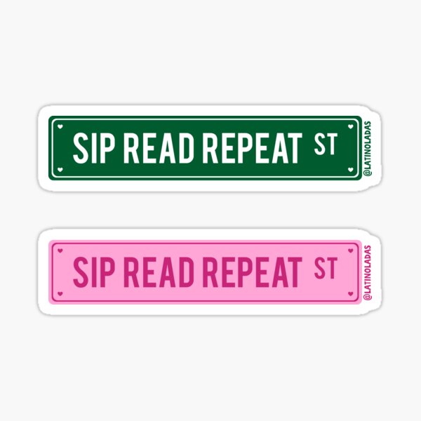 Artikel-Vorschau von Sip Read Repeat Street | Pink-grünes Bücherwürmer-Ästhetik-Straßenschild | Coole Geschenke für Bücherwürmer | Kaffee, eisige Bücher, würzig | Koffeinhaltiger Leser | Kaffee ist mein Lese-Treibstoff | Kindle Reader-Paket, designt und verkauft von Latinoladas.