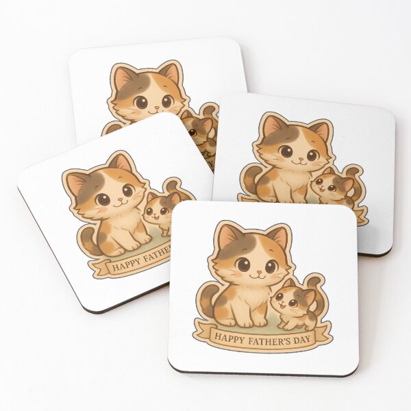 Item preview, Vintage Chibi Cat Dad and Kitten Happy Father’s Day Sticker – Retro Cute Animal Illustration designed and sold by Nuist25.