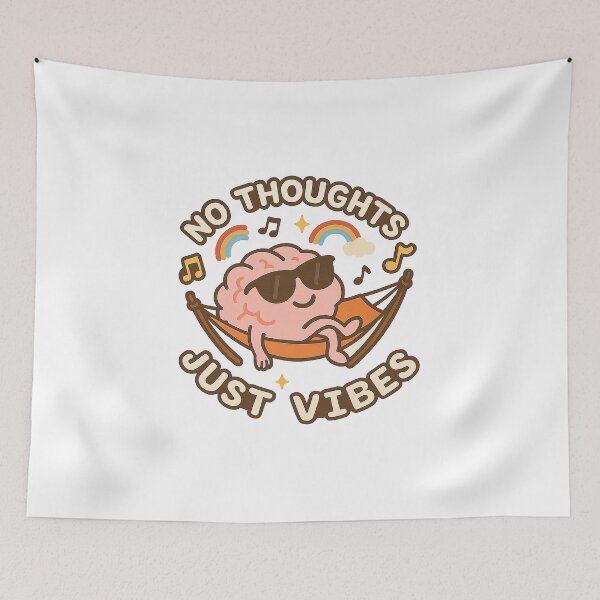 Item preview, No Thoughts Just Vibes Sticker – Kawaii Pink Brain in Hammock Aesthetic designed and sold by MentalCrumble.