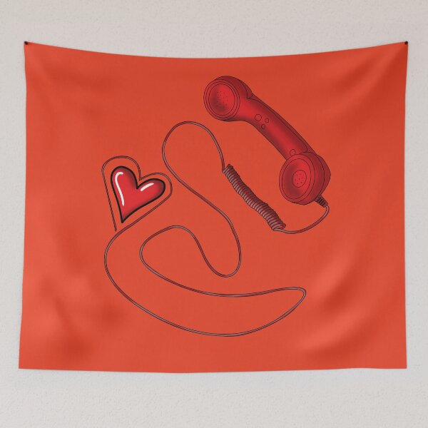 Item preview, Red receiver from a retro telephone with a heart at the end of the cable designed and sold by HarridanCreates.