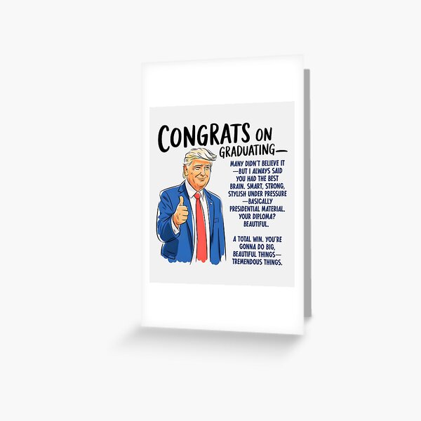 Vista previa del artículo con la obra «Trump felicita por su graduación», diseñado y vendido por HowToCanadian.