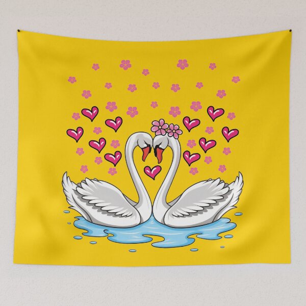 Item preview, Swans in love accompanied by flowers and hearts designed and sold by HarridanCreates.