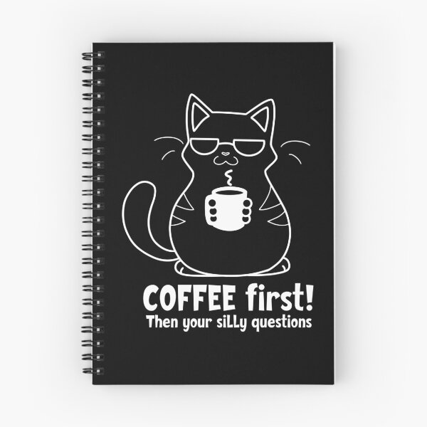 Aperçu de l'œuvre T-shirt humoristique « Café d'abord » avec chat – « Ensuite, vos questions idiotes » créée et vendue par Spaabus.