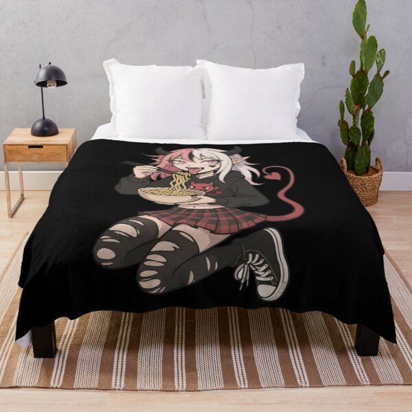 Item preview, Cute Demon Girl Eating Ramen Goth designed and sold by TomFrontierArt.