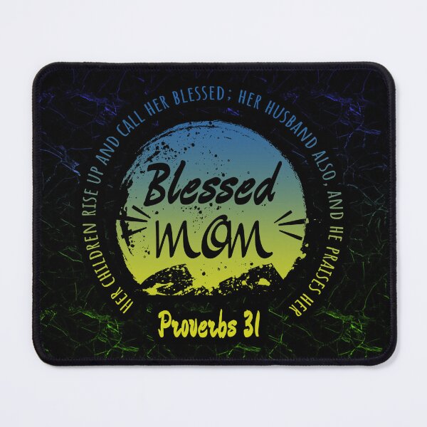 Item preview, Christian Mother’s Day Design- Blessed Mom – Proverbs 31:28 | Moon and Arch Typographic Art | blueish green designed and sold by ZechJohnRB.