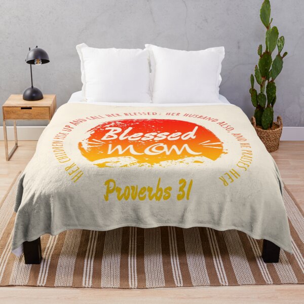 Item preview, Christian Mother’s Day Design- Blessed Mom – Proverbs 31:28 | Moon and Arch Typographic Art | red orange & yellow designed and sold by ZechJohnRB.
