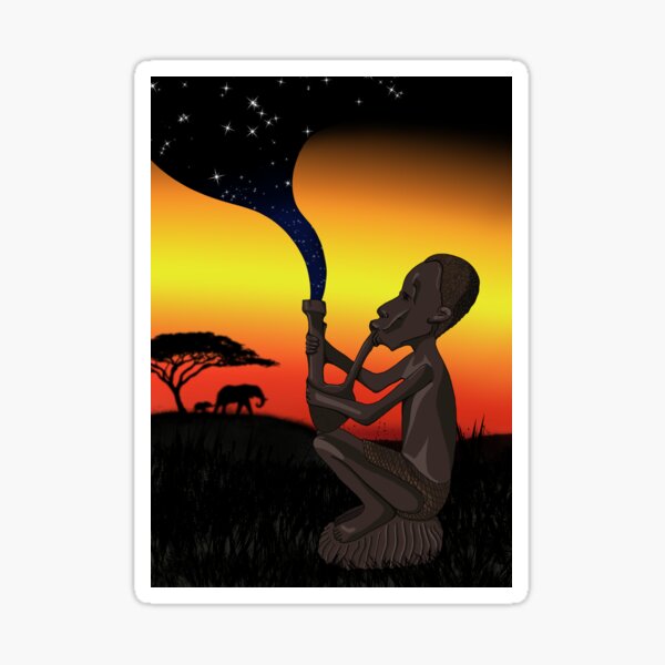 Item preview, To the Rhythm of Africa – Man with a Horn and Starry Clouds designed and sold by SkirmanteKaup.