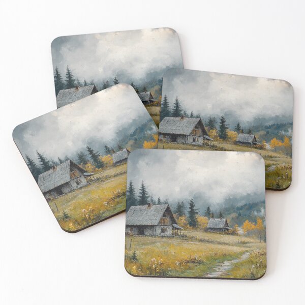 Aperçu de l'œuvre Cabanes dans les montagnes, style peinture créée et vendue par ArtNames.