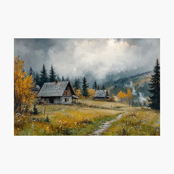 Item preview, Huts in the mountains, painting style designed and sold by ArtNames.