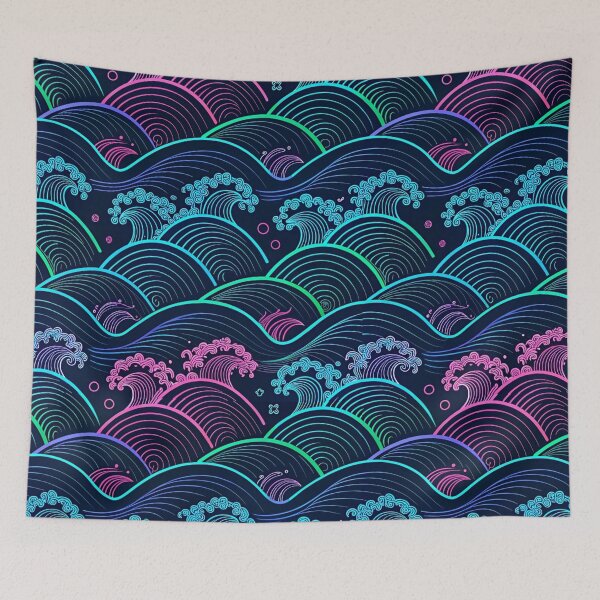 Item preview, Cyberpunk Japanese Wave Pattern — Neon Seigaiha Abstract Design designed and sold by ArtiQreate.