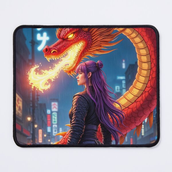 Item preview, Sexy Anime Samurai Girl Warrior and Japanese Dragon Breathing Fire designed and sold by EddieBalevo.