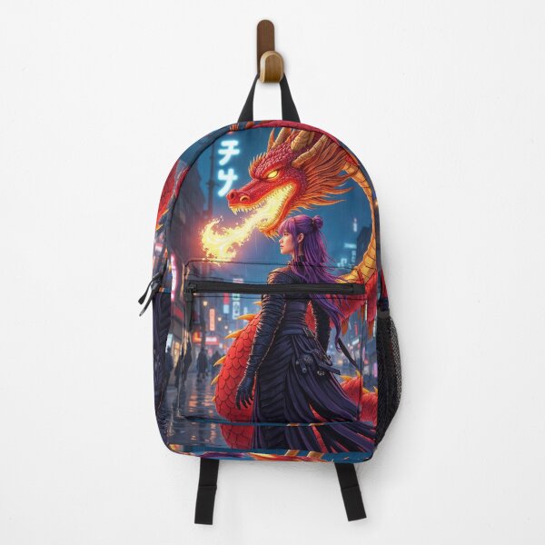 Item preview, Sexy Anime Samurai Girl Warrior and Japanese Dragon Breathing Fire designed and sold by EddieBalevo.