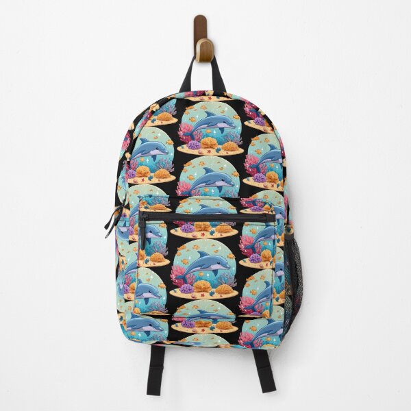 Item preview, Cartoon dolphin and tropical fish under water at coral reef, Underwater world of ocean, Algae, corals and sea anemones on seabed designed and sold by Danler.