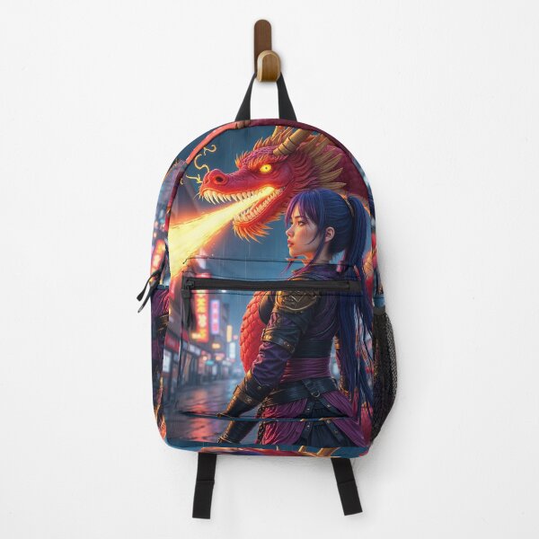 Item preview, Sexy Anime Samurai Girl Warrior and Japanese Dragon Breathing Fire designed and sold by EddieBalevo.
