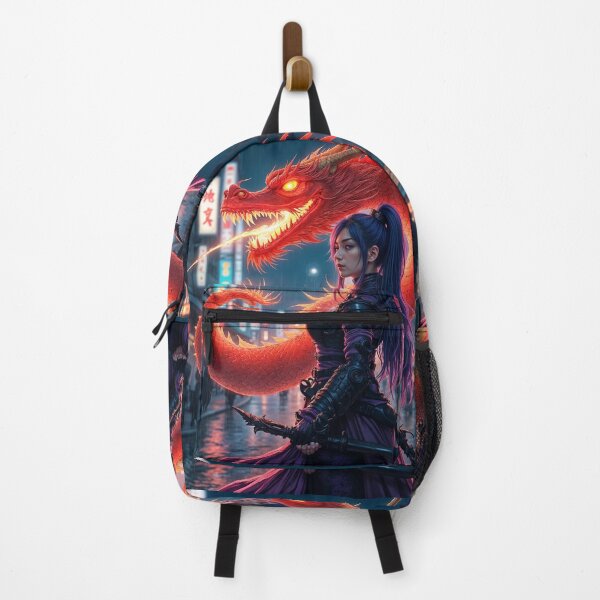 Item preview, Sexy Anime Samurai Girl Warrior and Japanese Dragon Breathing Fire designed and sold by EddieBalevo.