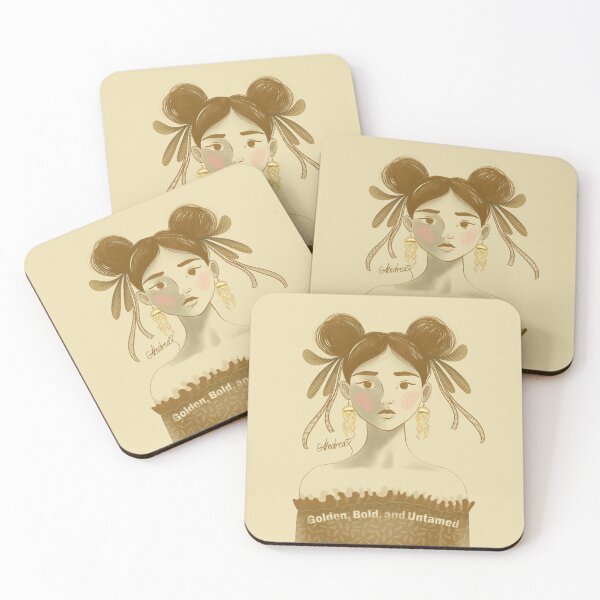 Item preview, Golden, Bold, and Untamed – Fierce Girl Portrait with Medusa Earrings designed and sold by NjikShik.