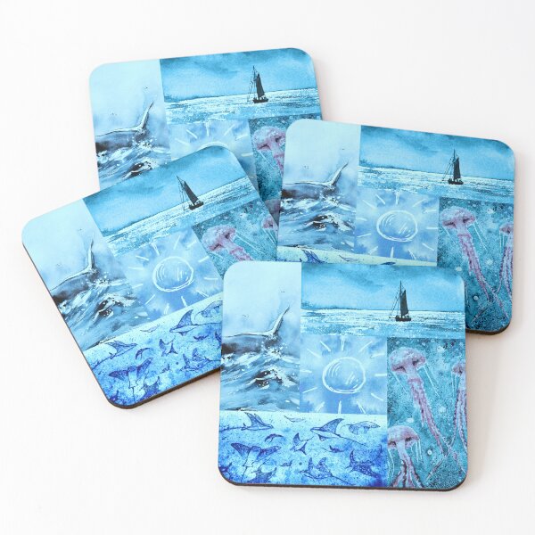 Item preview, Blue Patchwork Collage Beach Ocean Sea Theme Eco-Friendly Summer Vibe Gift for Nature Lover designed and sold by Prem-Adri.