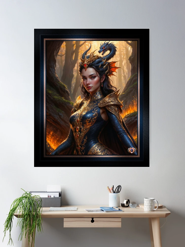 Portrait Of The Dragon Fire Queen Xzelia Verelsa AI Concept Art by Xzendor7 | An Enigmatic Mystical Beauty 2 Portrait Of The Dragon Fire Queen Xzelia Verelsa Stunning AI Concept Art by Xzendor7 Room Decor Poster Art Print