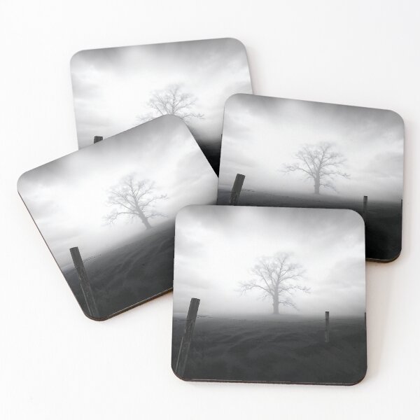 Item preview, Fogbound Tree & Field – Surreal Monochrome Landscape Art designed and sold by ShadeScapeArt.