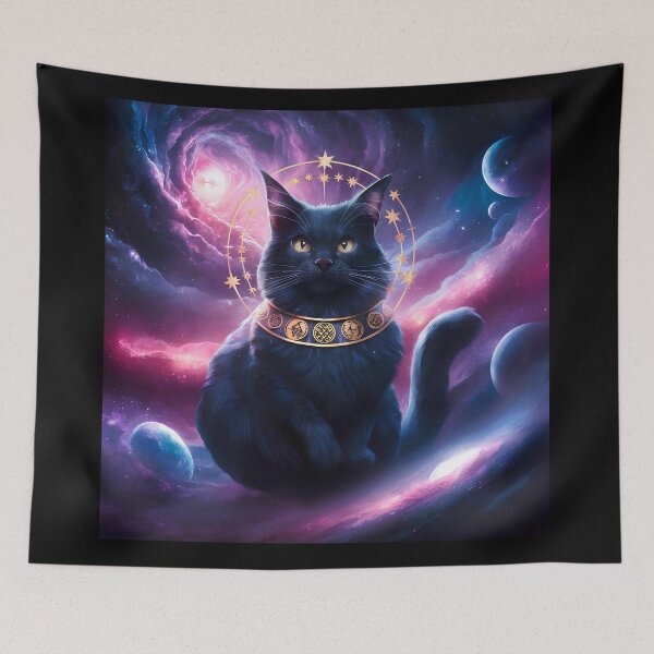 Item preview, Cat in the middle of space surrounded by stardust and celestial bodies designed and sold by Paul-Place.