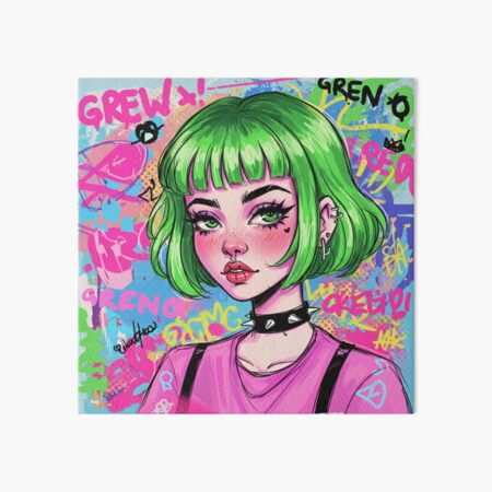 Bold Graphic Portrait - Edgy Green-Haired Art Art Board Print