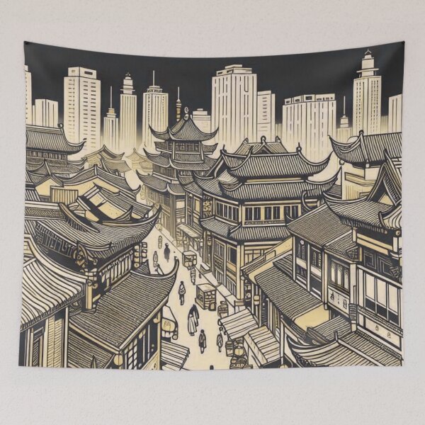 Item preview, China City Spotlight – AI 3D Vector Artwork with Overhead Camera View for Urban Clothing and Travel Accessories designed and sold by knalpot-design.