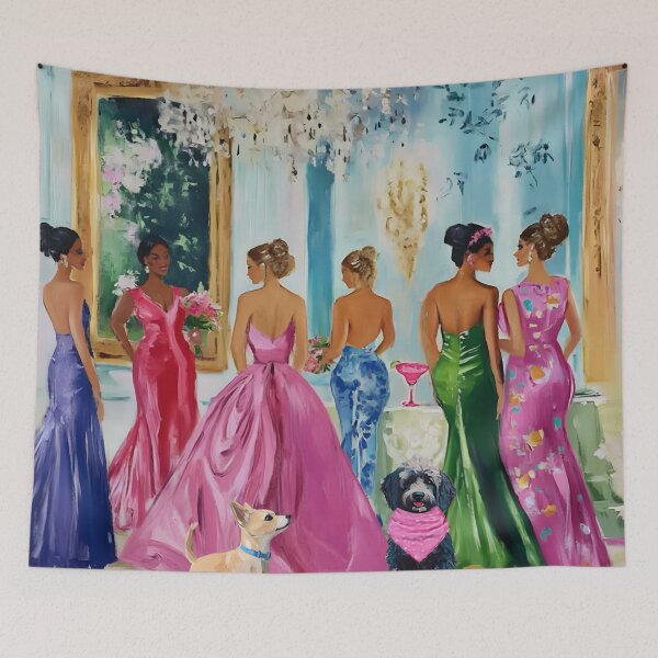 Item preview, Grandmillennial art, Feeling underdressed, whimsical dogs art designed and sold by SophieClimaArt.