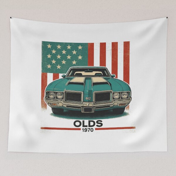 Item preview, 1970 Oldsmobile 442 American Muscle Car Poster – Vintage Patriotic Classic Car Art Print designed and sold by TheArtOfCar.