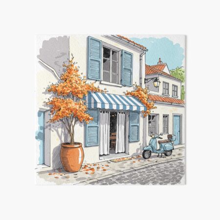 Charming Café Street Scene - Floral Delight Art Board Print