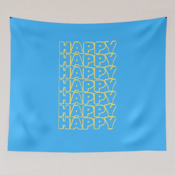 Item preview, Retro "HAPPY" Repeating Text Design – Bold Yellow & Blue Positivity Art designed and sold by CherryWavesJune.