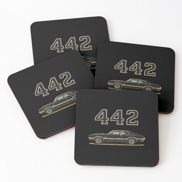 Item preview, Black Oldsmobile 442 Muscle Car Side Profile Poster – Retro Gold Trim Classic Car Art designed and sold by TheArtOfCar.